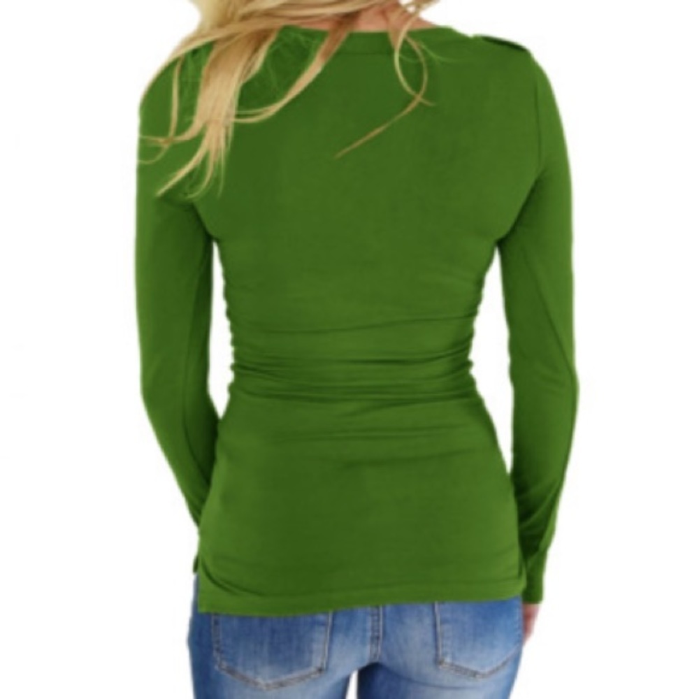 Green Long Sleeve Henley with Pockets - Picture 2 of 5
